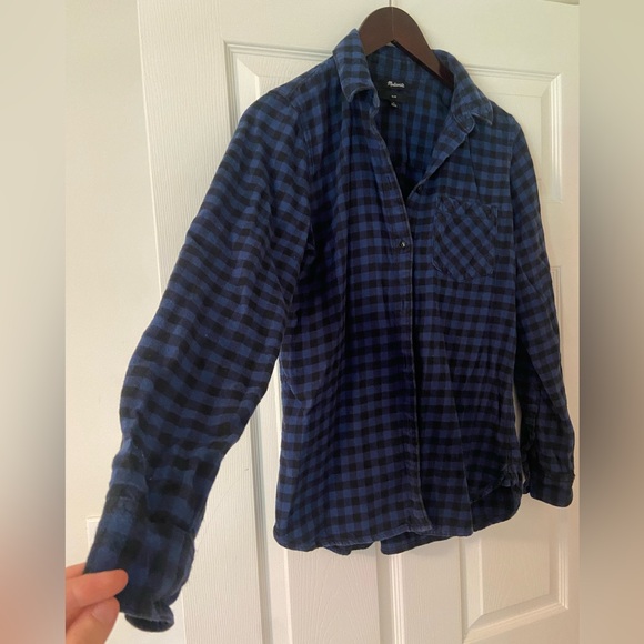 Madewell Blue, Black Long Sleeve Plaid Flannel Slim Button Up Women's Size M - Picture 2 of 4